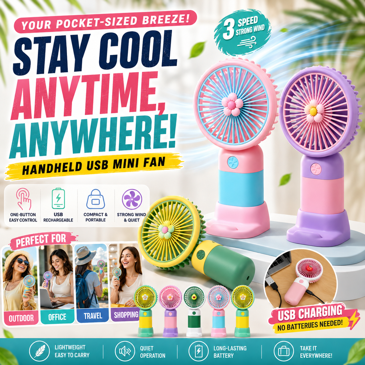 USB Rechargeable Mini Fan – Handheld & Desk Cooling Fan